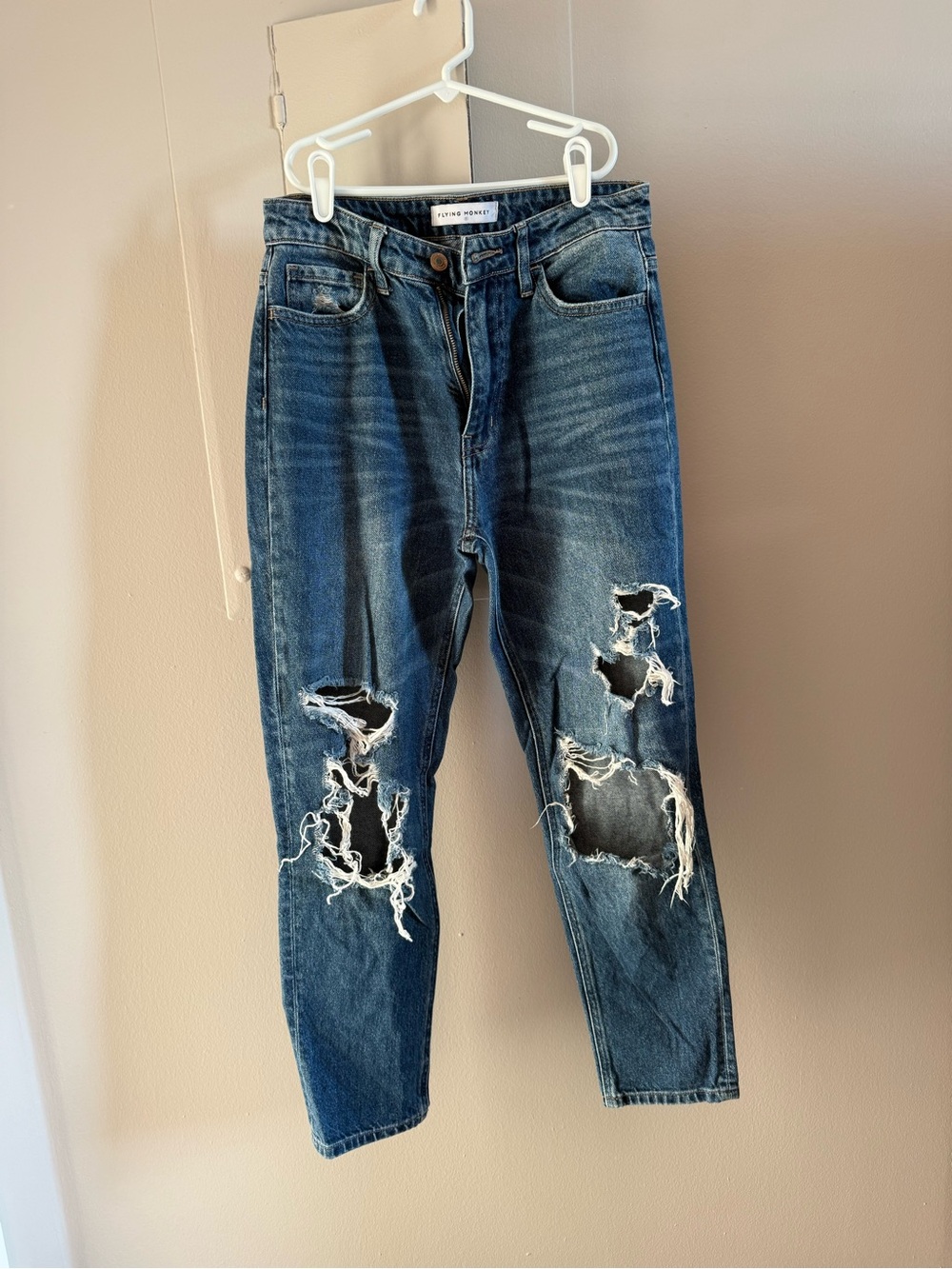 Flying Monkey women’s Distressed Dark Blue Slim Straight Jeans